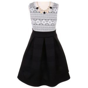 Sleeveless Floral Two Tone Black White Easter Summer Flower Girl Dress Casual